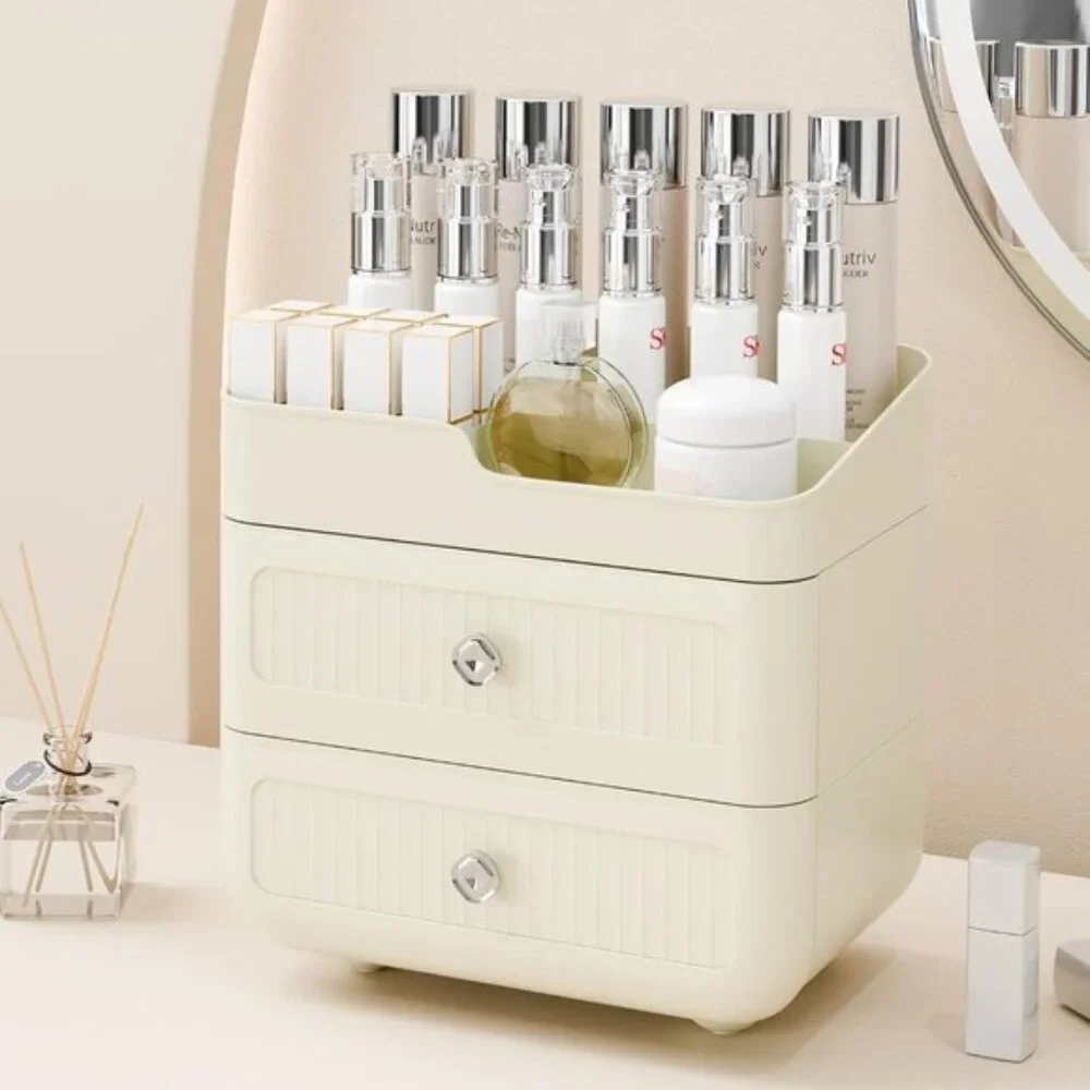 New Stackable Makeup Organizer for Vanity, 3-Layer Skincare Storage in White